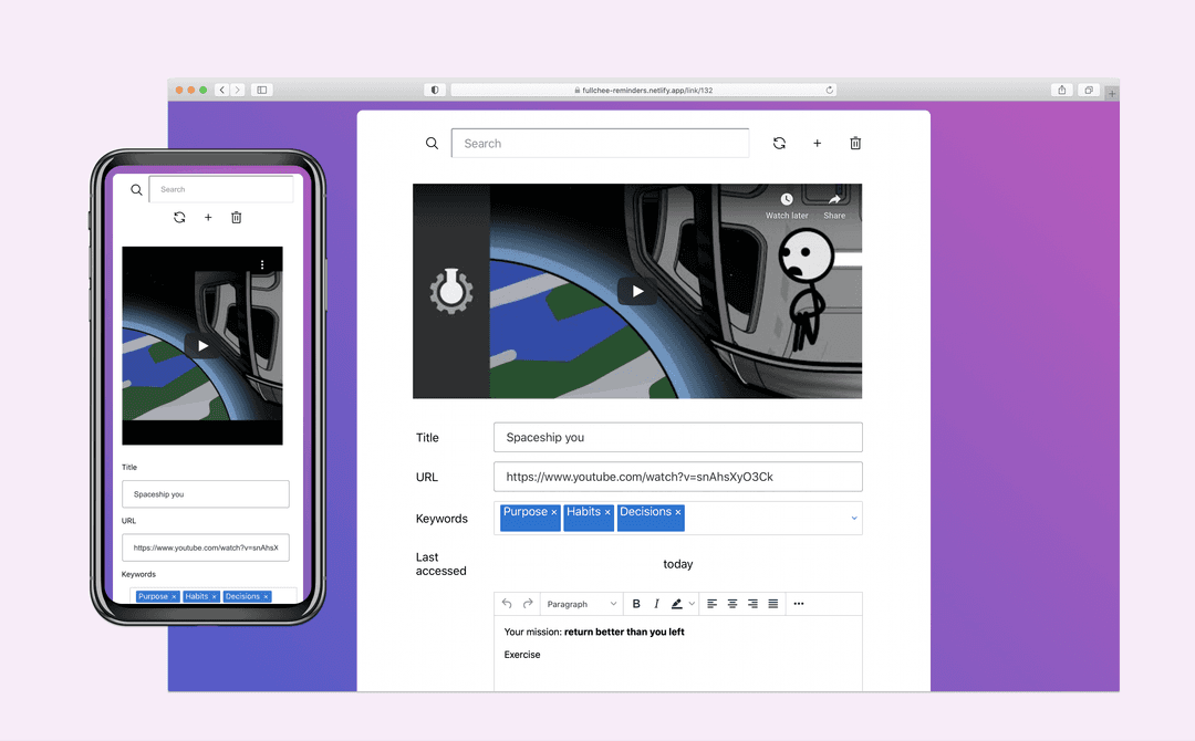 screenshot of my Reminders project